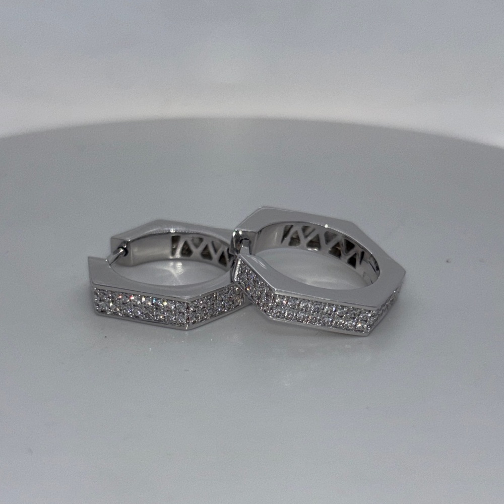 Pavé Hexagon Hoop Earrings in Silver